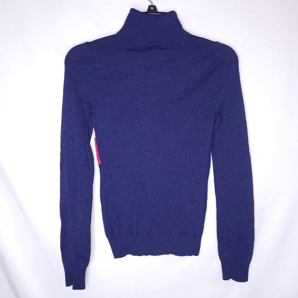 Lovers + Friends Sweater XS Navy Turtleneck Chevron Metallic NWT - Picture 5 of 11